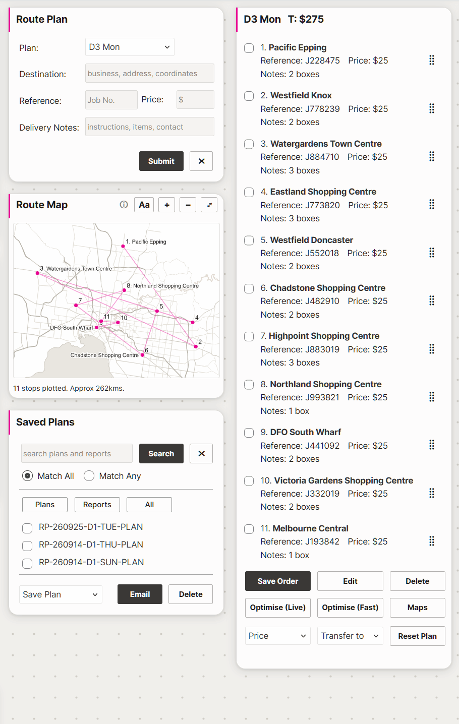 Optimising a route plan